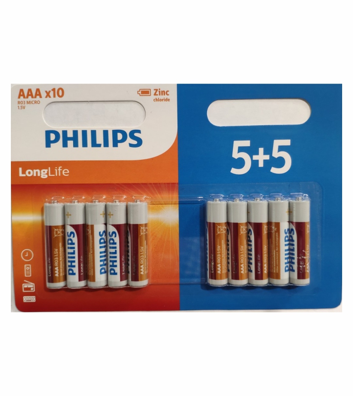PHILIPS LONGLIFE 3A 5+5 BLISTER R03L10BP/10 ΜΠΑΤΑΡΙΕΣ